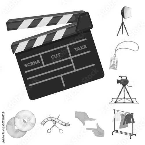 Making a movie monochrome icons in set collection for design. Attributes and Equipment vector symbol stock web illustration.