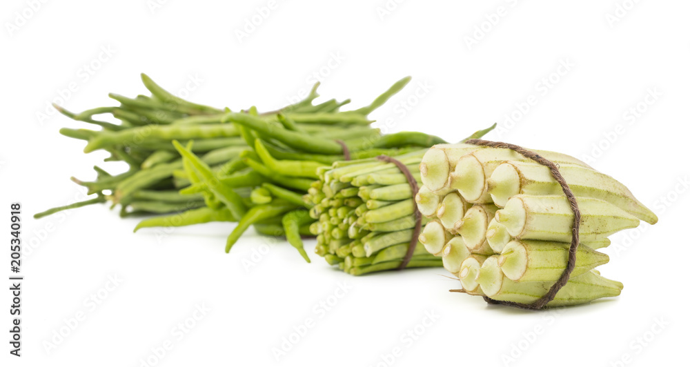 Green Okra Vegetable With Others Vegetable or Lady Finger, Bhindi isolated on White Background Green Okra Vegetable With Others Vegetable or Lady Finger, Bhindi isolated on White Background
