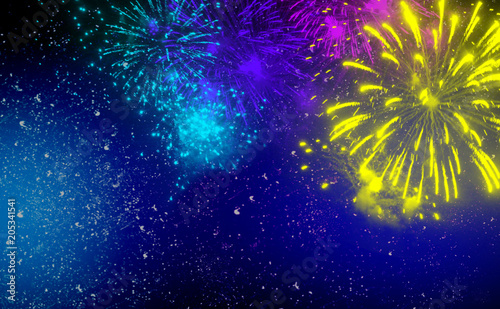 Abstract background with fireworks  salute in the starry sky