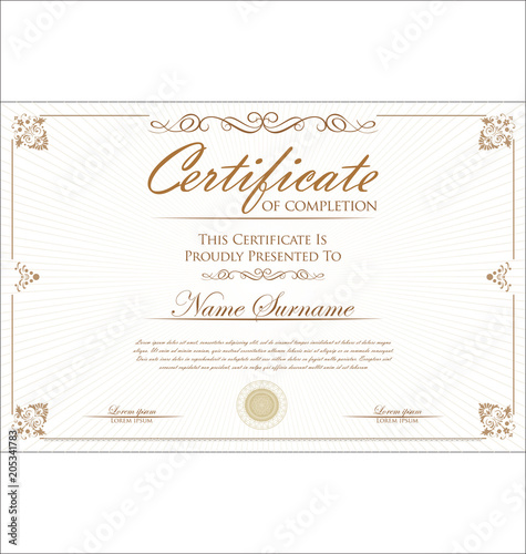 Certificate or diploma retro template illustration
