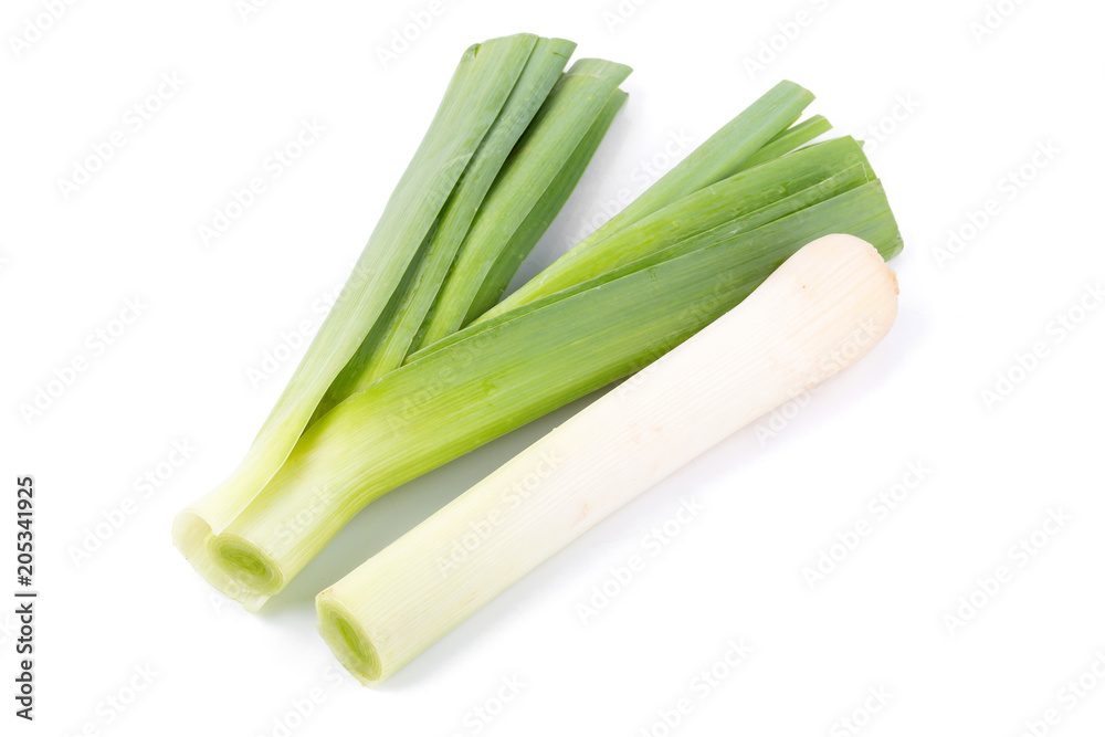 Fresh green leek chopped rings isolated on a white background Fresh green leek chopped rings isolated on a white background