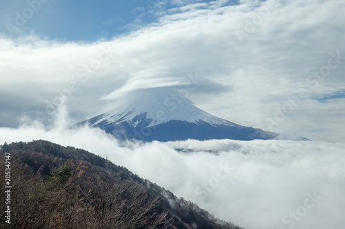 Mount Fuji on cloudy days - Top view from mount. © saitharn