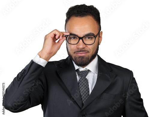 Portrait of a handsome smiling business man, isolated on white background