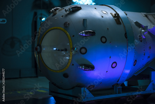 Scientific submarine in poligon. Underwater research