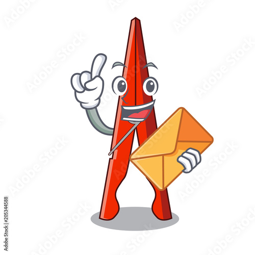 With envelope clothes peg character cartoon