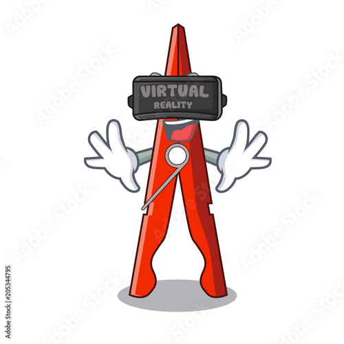 Virtual reality clothes peg mascot cartoon