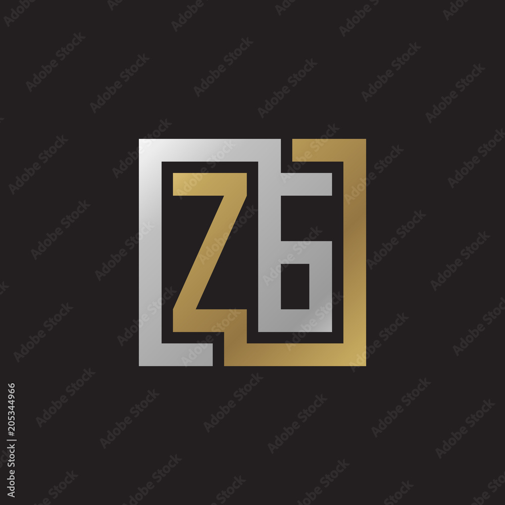 Initial letter ZG, looping line, square shape logo, silver gold color on black background Initial letter ZG, looping line, square shape logo, silver gold color on black background
