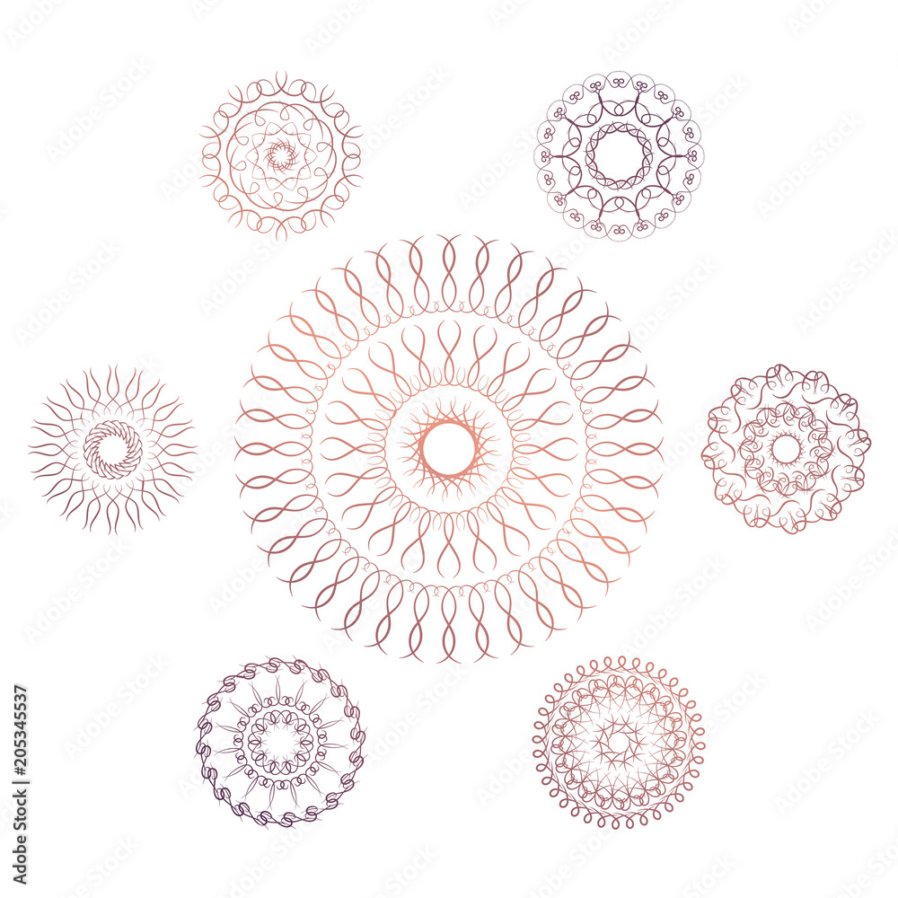 Set of seven geometric circular elements. Vector monogram on white background. Vector illustration
Set of seven geometric circular elements. Vector monogram on white background. Vector illustration