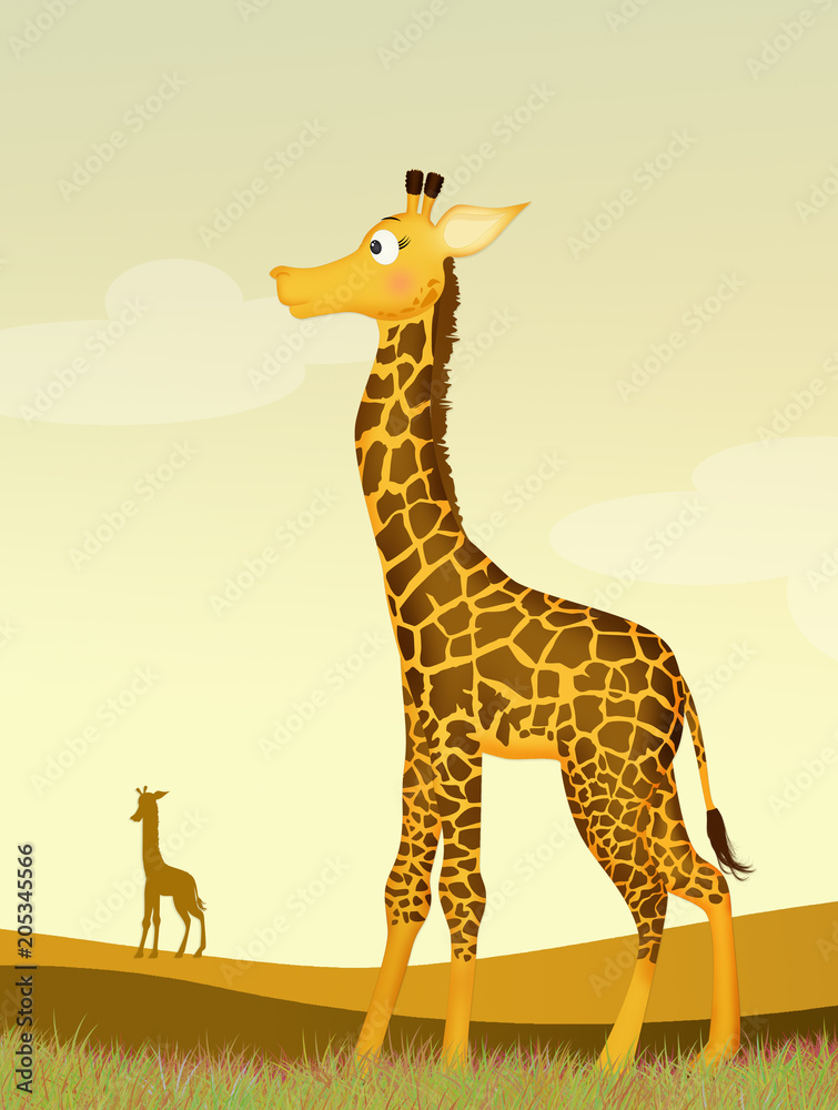 Fototapeta premium illustration of giraffe in the wild