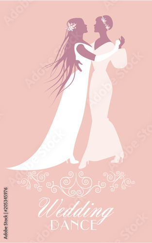 Two brides dancing the wedding dance. Homosexual wedding