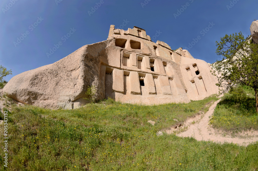 Pigeon-houses in rocks ,Guvercin vadisi, Cappadocia,famous landmark,Turkey