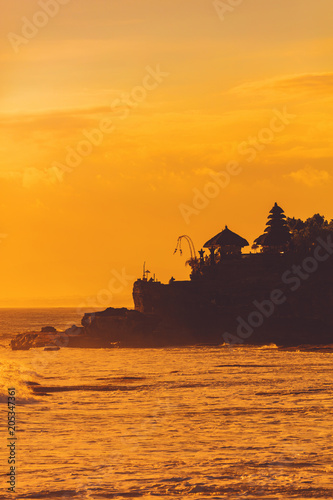 Silhouette of Tanah Lot temple in Bali, Indonesia.