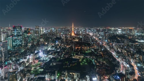 Wallpaper Mural 4K Timelapse Sequence of Tokyo, Japan - Tokyo's skyline from at night from the Mori Museum Wide Angle Torontodigital.ca
