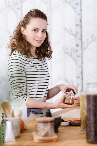 Selfemployed woman packing bio products