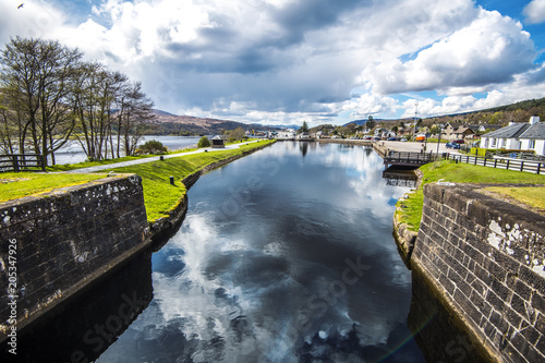 The double lock navigation system at Corpach on Loch Linnhe near Fort William in the Highlands of Scotland