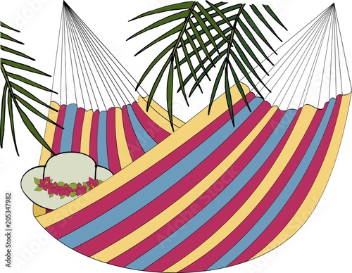 Hammock and palm illustration.