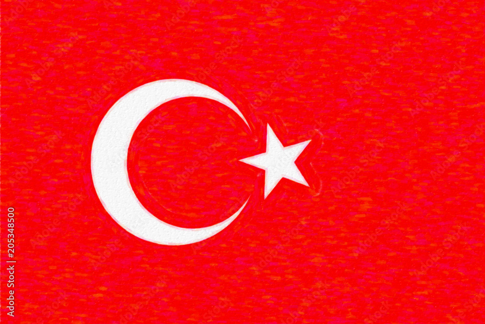Watercolor flag of Turkey, paper texture. Symbol of Independence Day, souvenir soccer game, button language, icon.