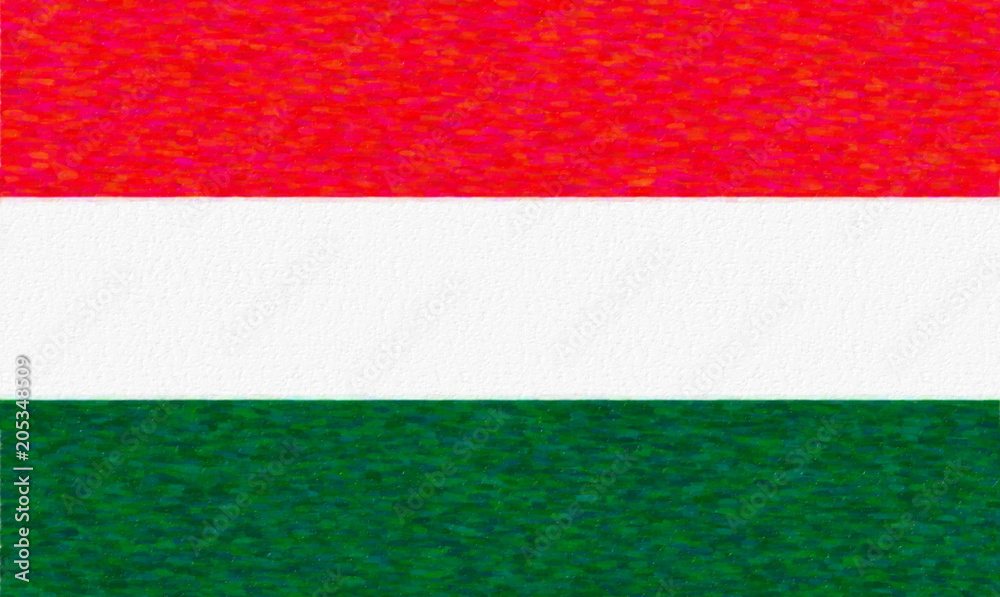 Watercolor flag of Hungary, paper texture. Symbol of Independence Day, souvenir soccer game, button language, icon.