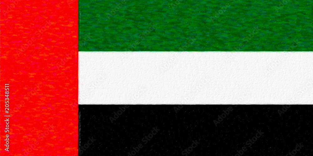 Watercolor flag of UAE, paper texture. Symbol of Independence Day, souvenir soccer game, button language, icon. Watercolor flag of UAE, paper texture. Symbol of Independence Day, souvenir soccer game, button language, icon.