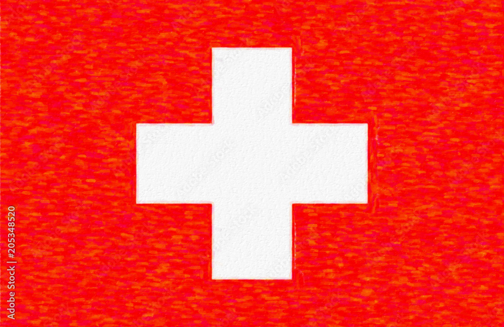 Watercolor flag of Switzerland, paper texture. Symbol of Independence Day, souvenir soccer game, button language, icon. Watercolor flag of Switzerland, paper texture. Symbol of Independence Day, souvenir soccer game, button language, icon.