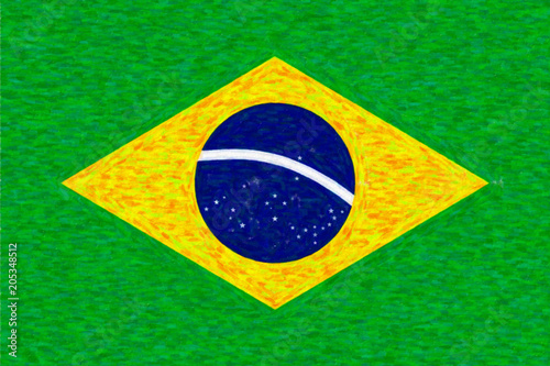 Watercolor flag of Brazil  paper texture. Symbol of Independence Day  souvenir soccer game  button language  icon.
