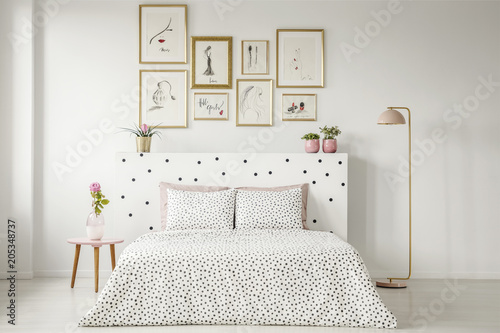Patterned woman's bedroom interior