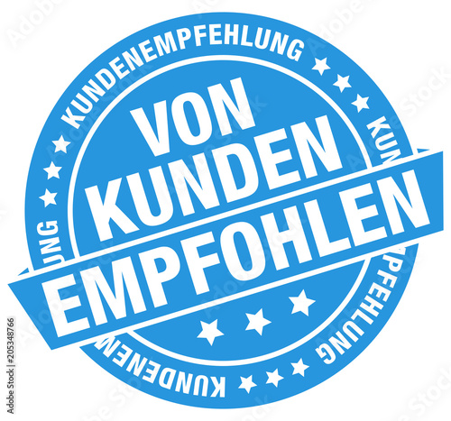 Button Banderole "Von Kunden empfohlen" blau flat