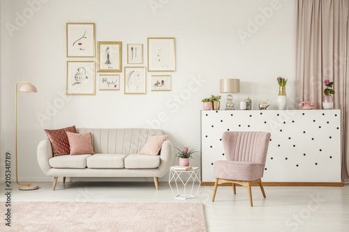 Pink living room with posters