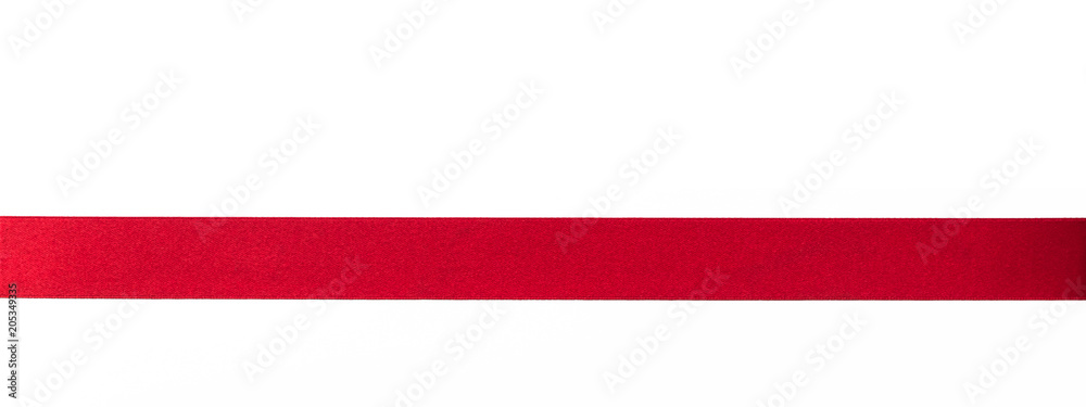 Red satin ribbon band stripe fabric bow isolated on white background with clipping path - obrazy, fototapety, plakaty 