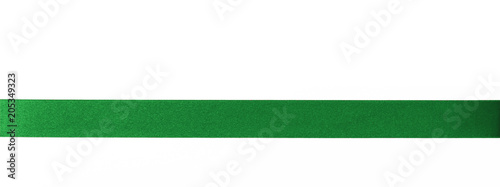 Satin ribbon band in green stripe fabric bow isolated on white background with clipping path