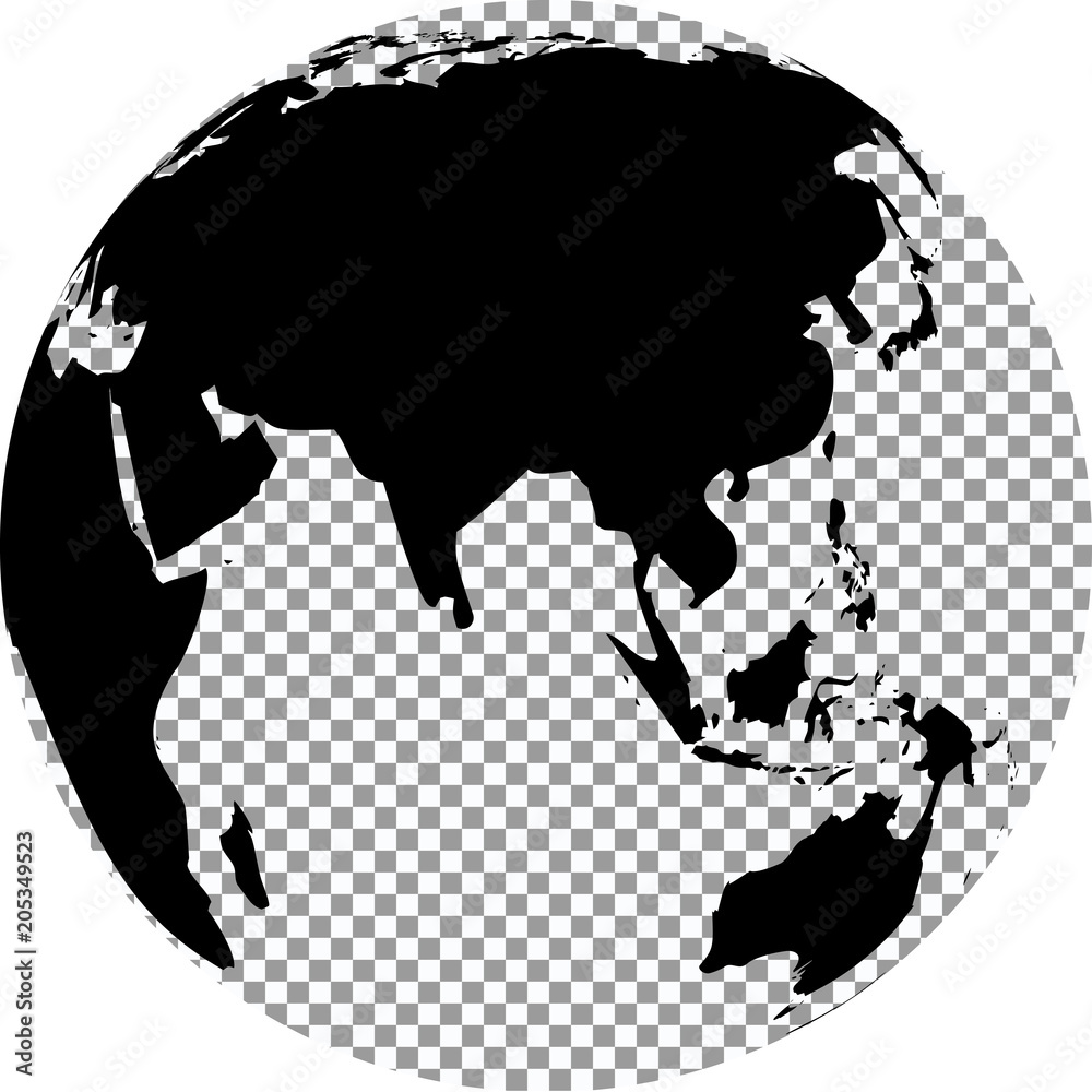 Black and white globe with transparent background. Vector illustration
