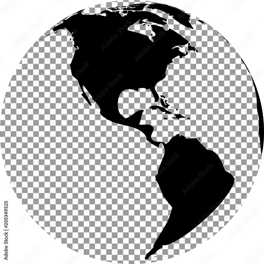 Black and white globe with transparent background. Vector illustration