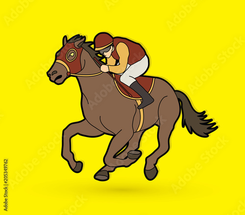 Horse racing ,Jockey riding horse, graphic vector.