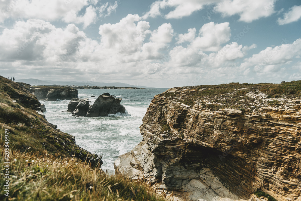 Beach of the cathedrals with large stones of Ribadeo, Spain Beach of the cathedrals with large stones of Ribadeo, Spain