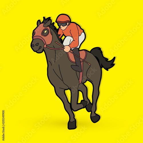 Horse racing ,Jockey riding horse, graphic vector.