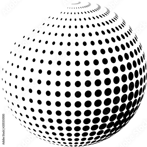 Abstract globe with halftone. 3d polka dots effect. Vector illustration.