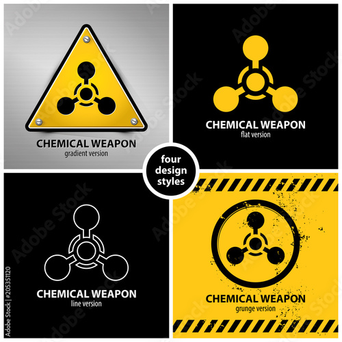 set of chemical weapon symbols containing four unique design elements in different variations: gradient, flat, line and grunge style, eps10 vector illustration