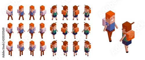Back to school Set of isometric schoolchildren figures Geometric style 3d vector
