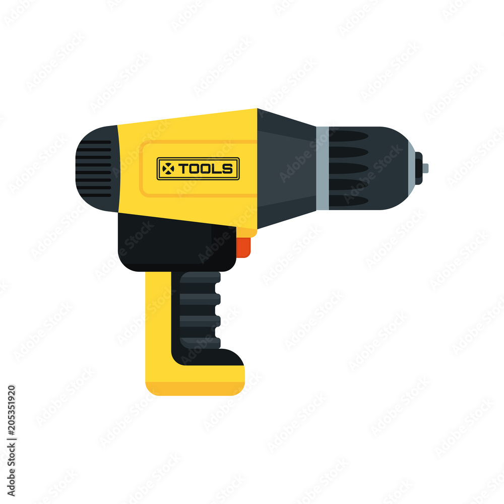 Power tool screwdriver. Flat vector cartoon illustration. Objects isolated on a white background. Power tool screwdriver. Flat vector cartoon illustration. Objects isolated on a white background.