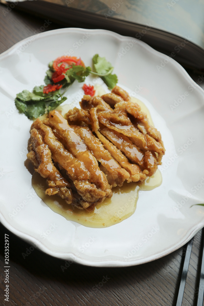 Asian style chicken schnitzel with citrus sauce Asian style chicken schnitzel with citrus sauce