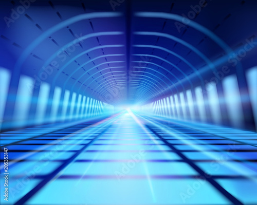 Light trails in long tunnel. Subway. Vector illustration.