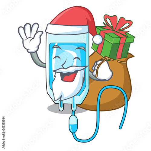 Santa with gift infussion bottle mascot cartoon