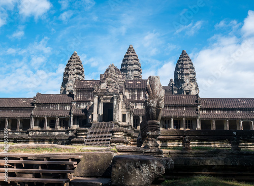Angkor Wat in front of blue sky in Cambodia Asia