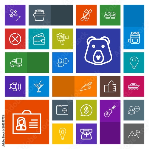 Modern, simple, colorful vector icon set with stop, equipment, blank, transportation, wild, sign, bear, animal, sea, grizzly, woman, label, circle, flight, paper, truck, frame, airplane, element icons