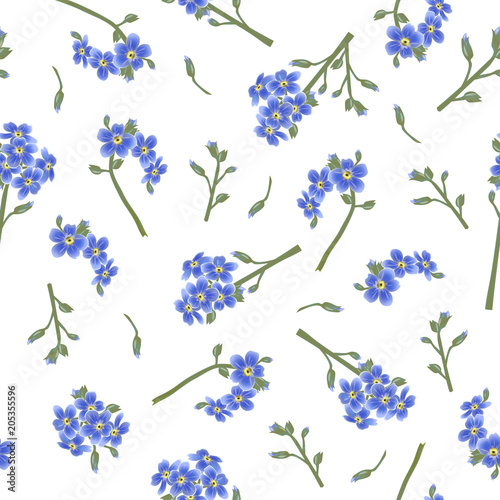 Vector seamless pattern with forget me not flowers. Modern floral pattern for textile, wallpaper, print, gift wrap scrapbooking decoupage, greeting or wedding background. Spring or summer design.