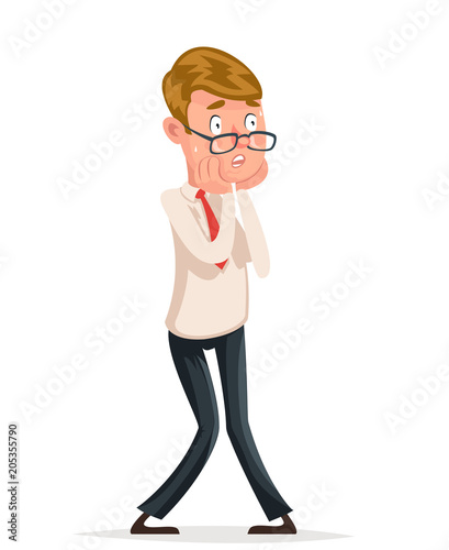 Helpless scared businessman shoked character isolated icon cartoon design vector illustration