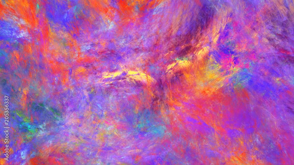 Abstract painted texture. Chaotic red, violet, orange and blue strokes. Fractal background. Fantasy digital art. 3D rendering.