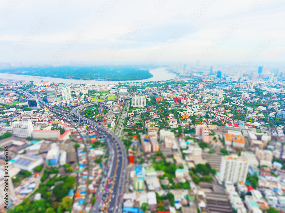 Aerial view of traffic jam in urban city.