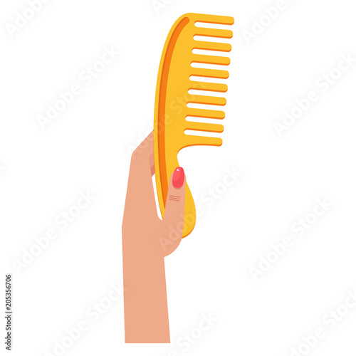 Woman hand with comb. Flat vector cartoon illustration. Objects isolated on white background.
