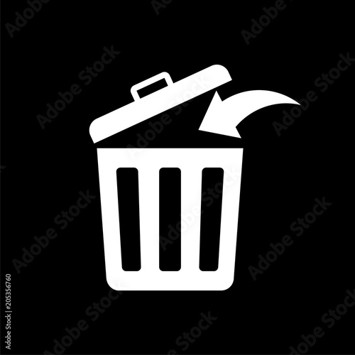 Trash bin or trash can symbol icon on dark background